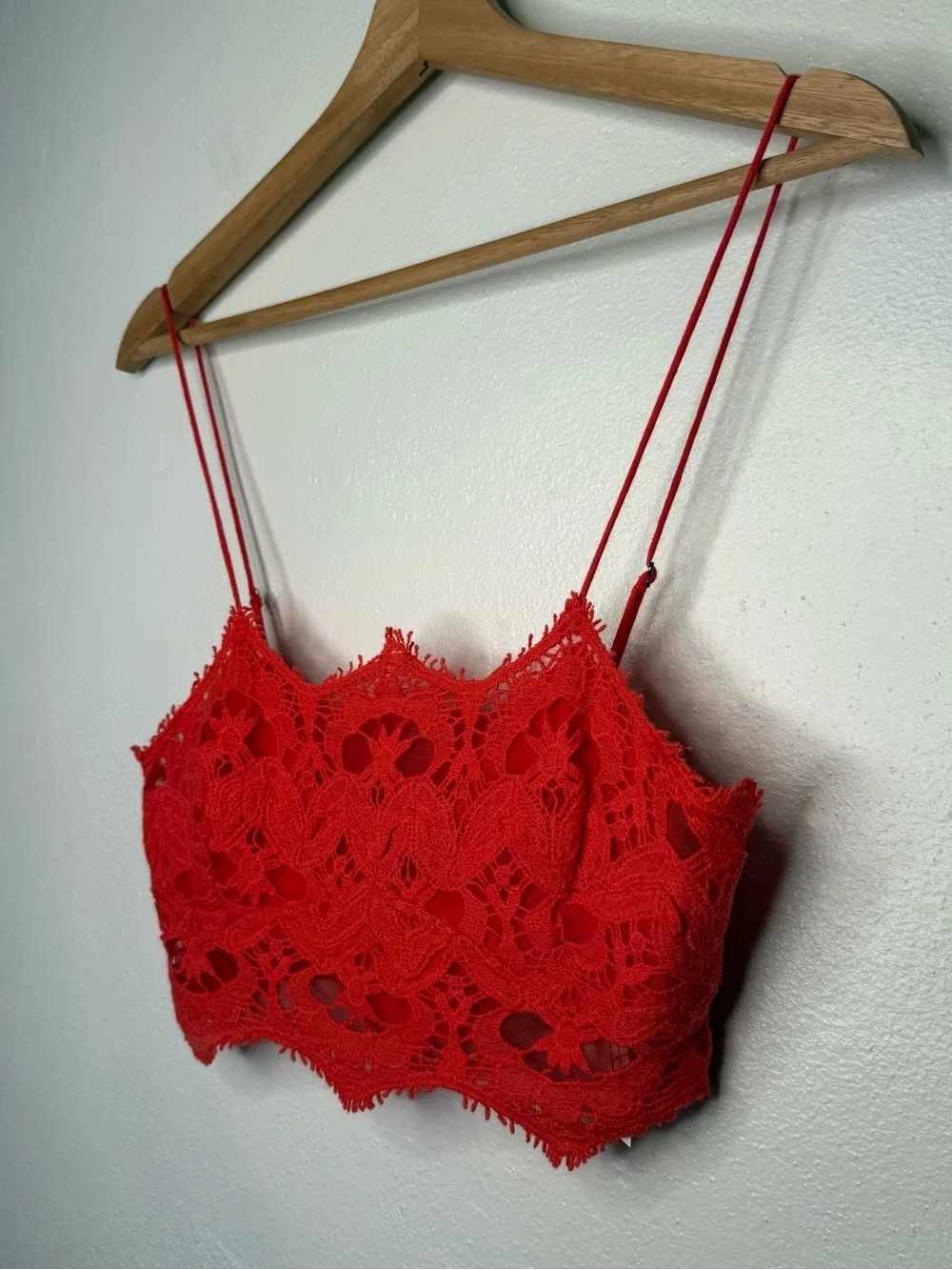 Free People One Athena Red Lace Bralette Boho Gypsy Festival Size Small